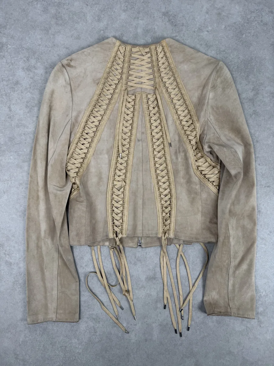 AW2002 Christian Dior Beige Leather Lace-Up Jacket - Image 2