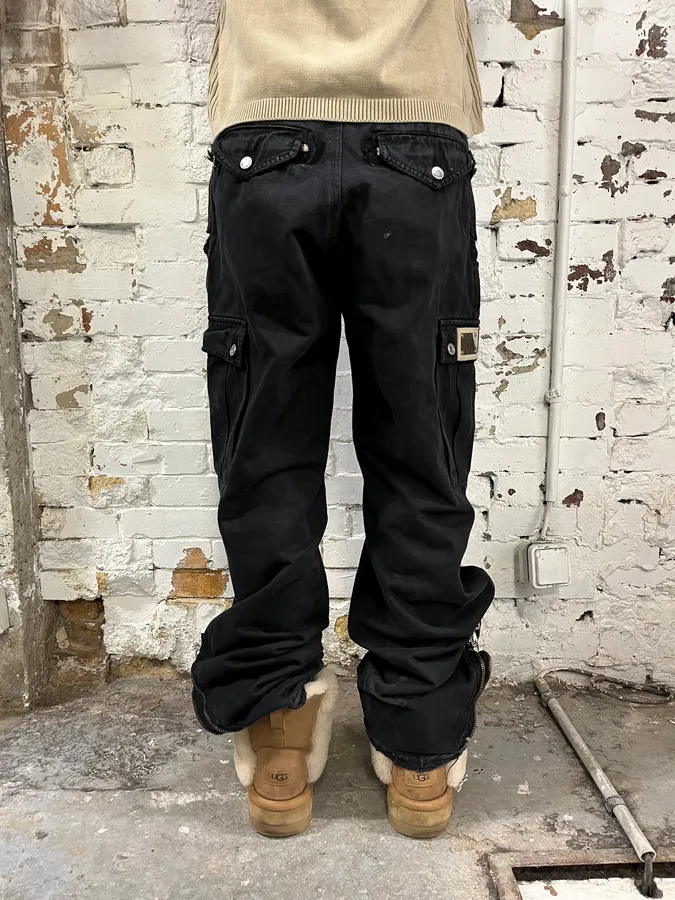 AW2002 Dolce & Gabbana Black Dual Zip Cuffs Cargo Pants - Image 4