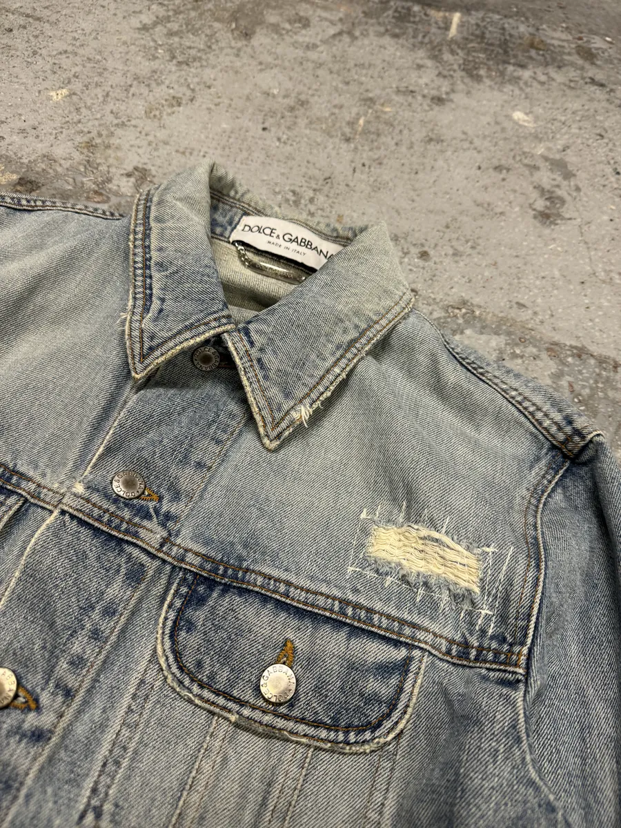 AW2002 Dolce & Gabbana Blue Distressed Denim Jacket - Image 11