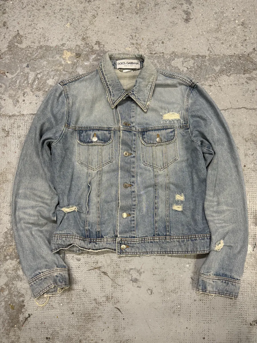 AW2002 Dolce & Gabbana Blue Distressed Denim Jacket - Image 5