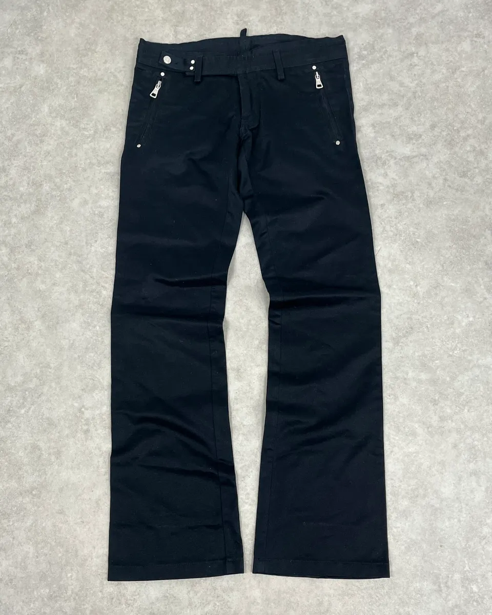 AW2002 Dsquared2 Black Buttoned Zip Bootleg Pants
