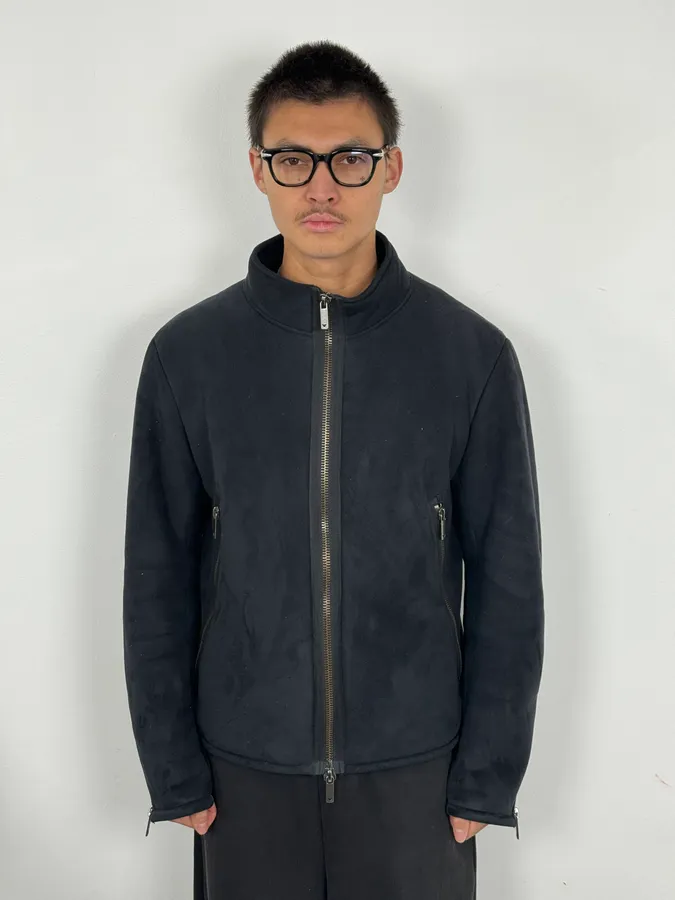 AW2002 Emporio Armani Navy Tornado Zips Suede Leather Jacket - Image 2