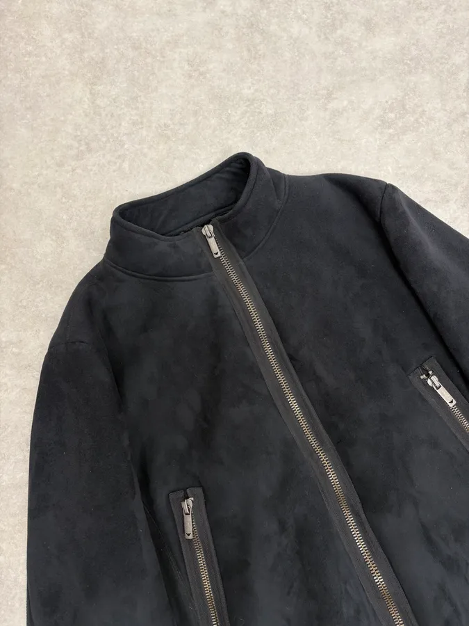 AW2002 Emporio Armani Navy Tornado Zips Suede Leather Jacket - Image 5