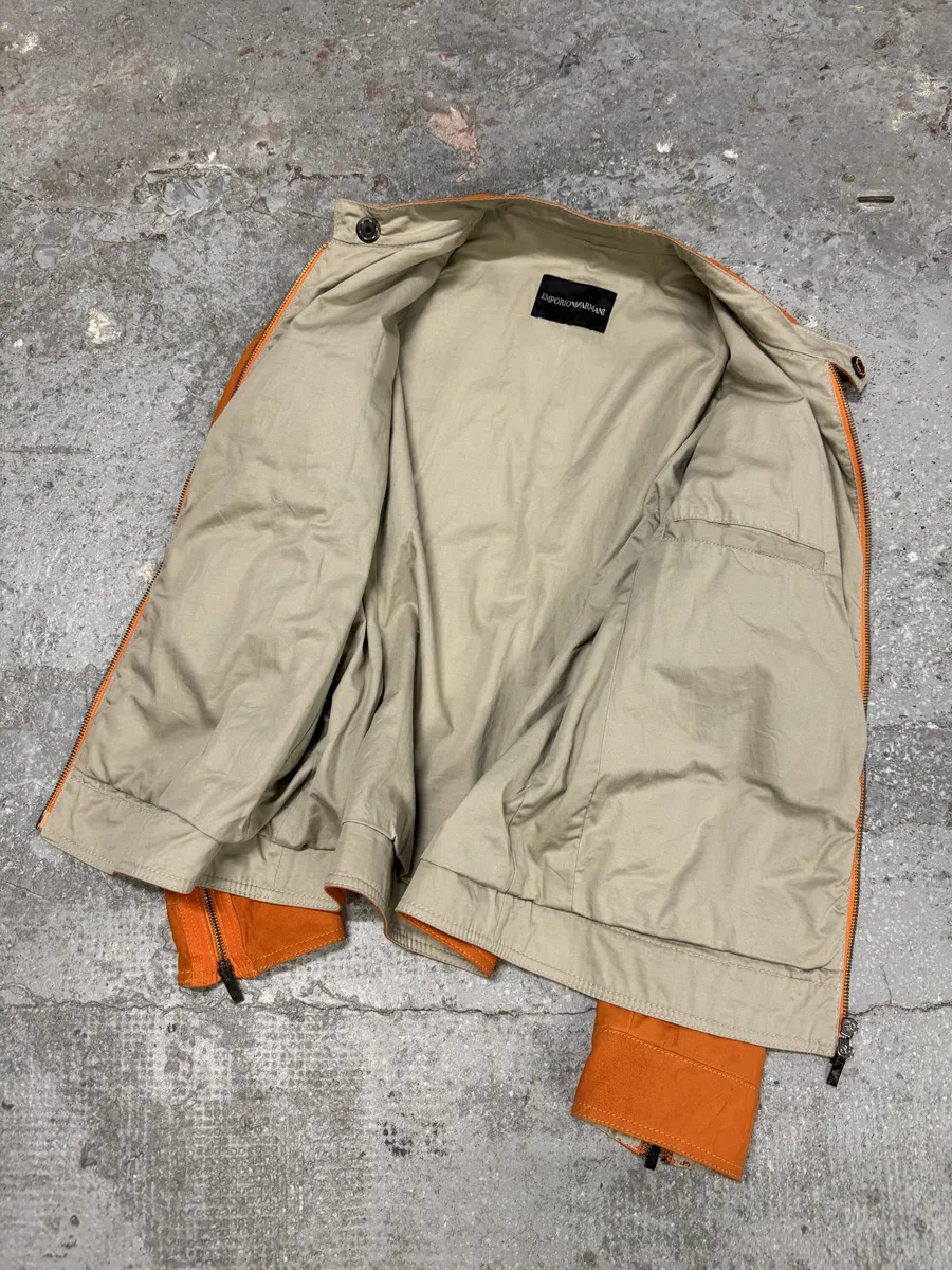 AW2002 Emporio Armani Orange Padded Leather Jacket - Image 10