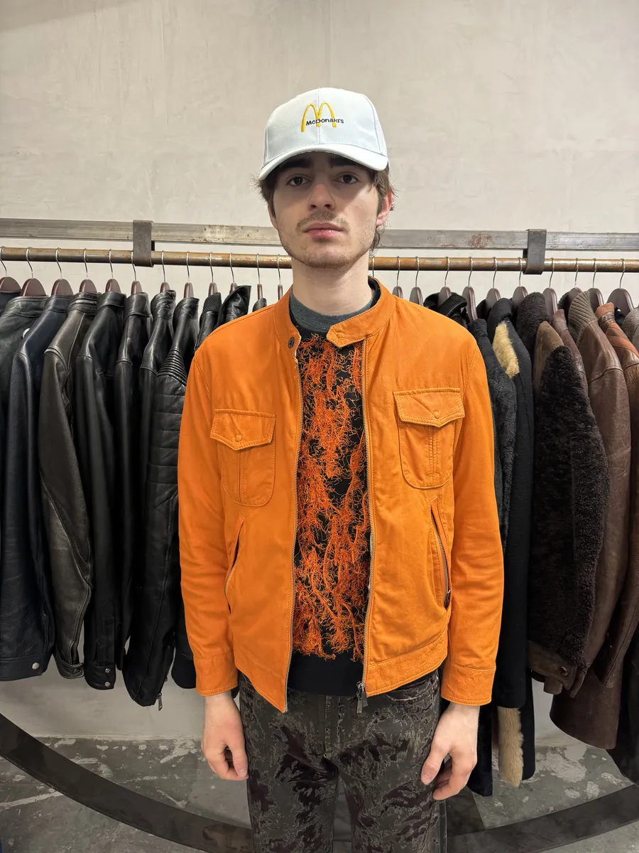 AW2002 Emporio Armani Orange Padded Leather Jacket - Image 4