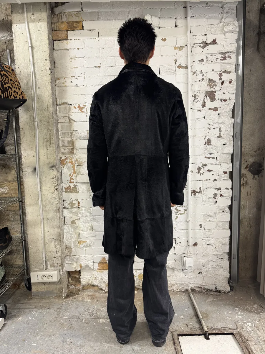 AW2002 John Richmond Black Pony Hair Leather Long Jacket - Image 10