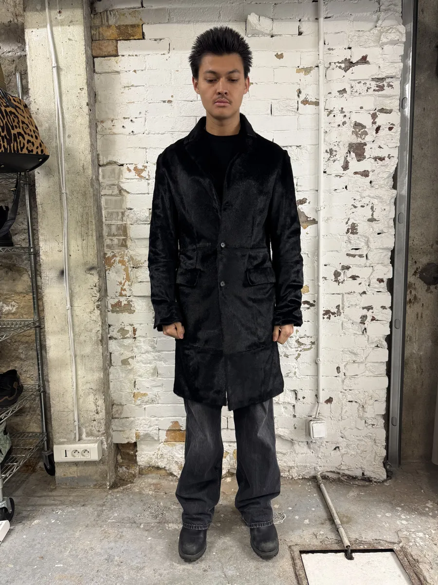 AW2002 John Richmond Black Pony Hair Leather Long Jacket - Image 9