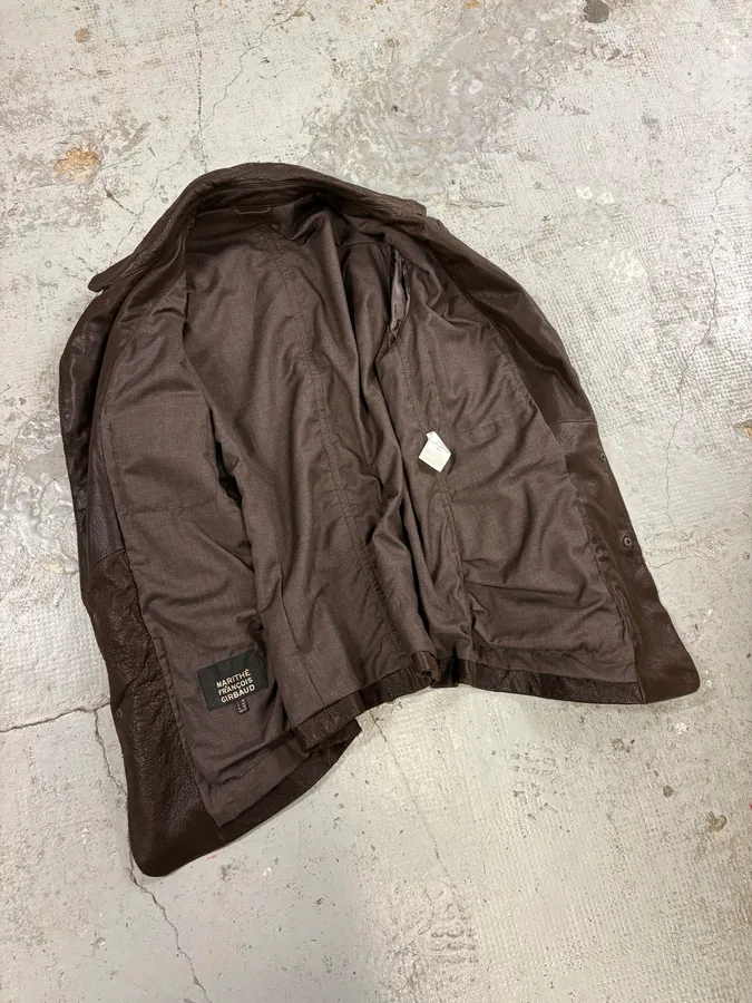 AW2002 Marithé + François Girbaud Pleats Brown Leather Avant-Garde Blazer Jacket - Image 7