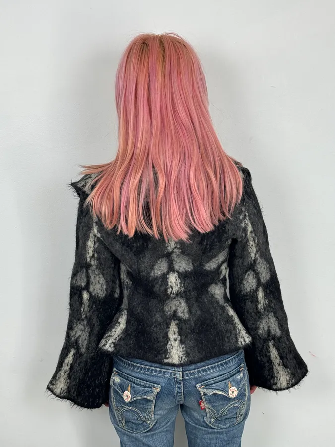 AW2002 Roberto Cavalli Black Mohair Abstract Animal Print Cardigan - Image 3