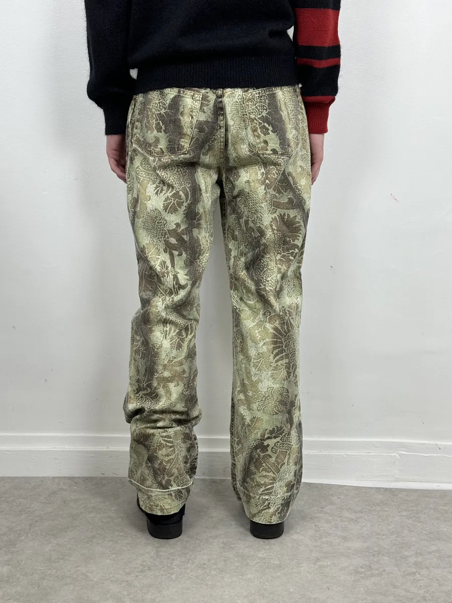 AW2002 Roberto Cavalli Mozaic Green Abstract Forest Pants - Image 5