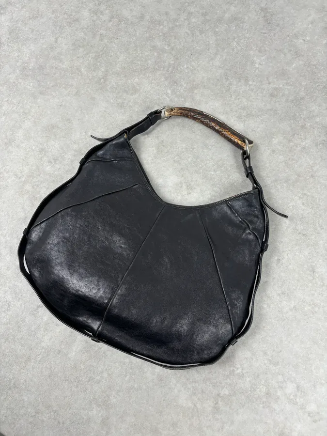 AW2002 Yves Saint Laurent Black Leather Horn Mombasa Shoulder Bag - Image 11