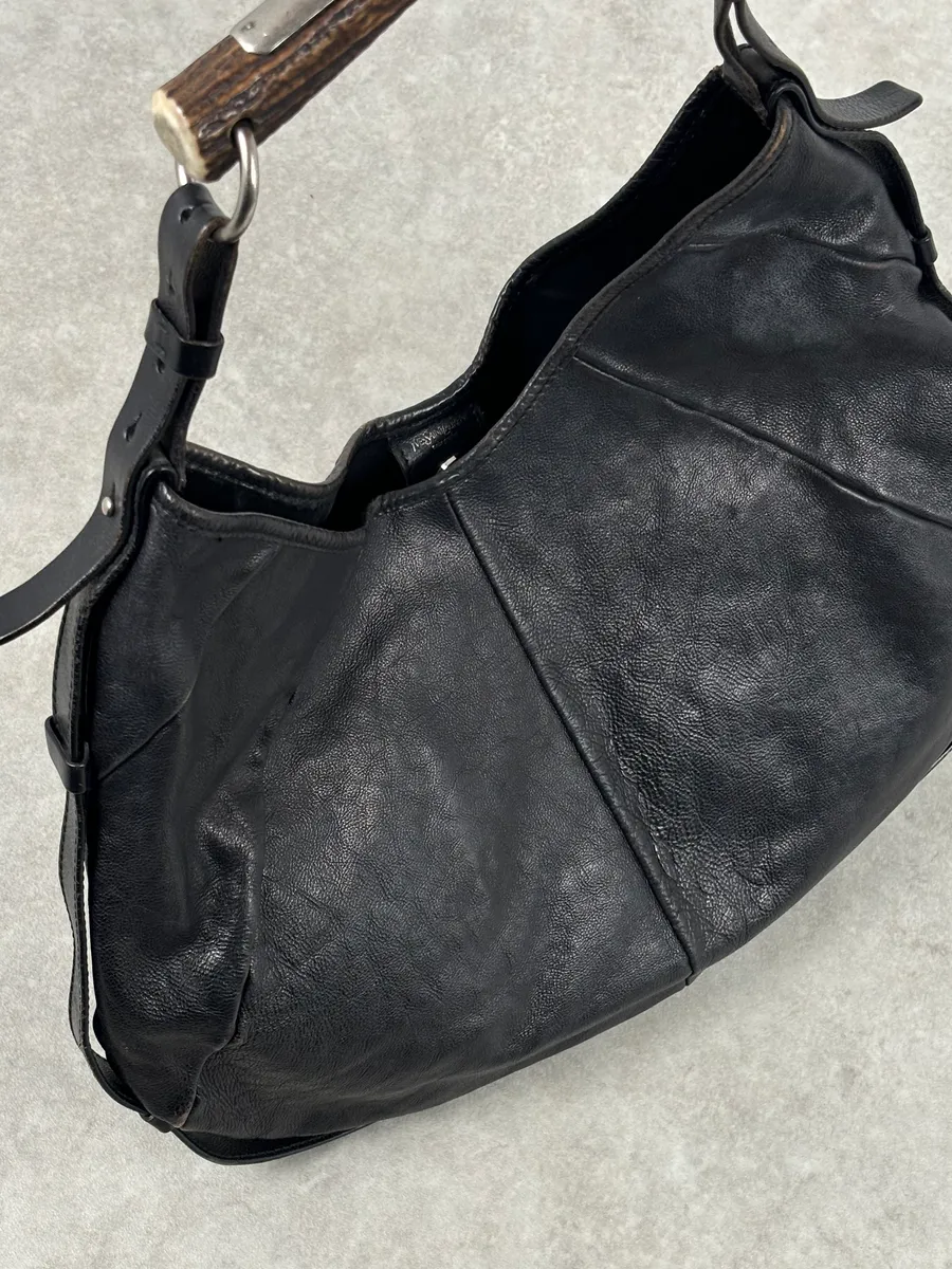 AW2002 Yves Saint Laurent Black Leather Horn Mombasa Shoulder Bag - Image 9