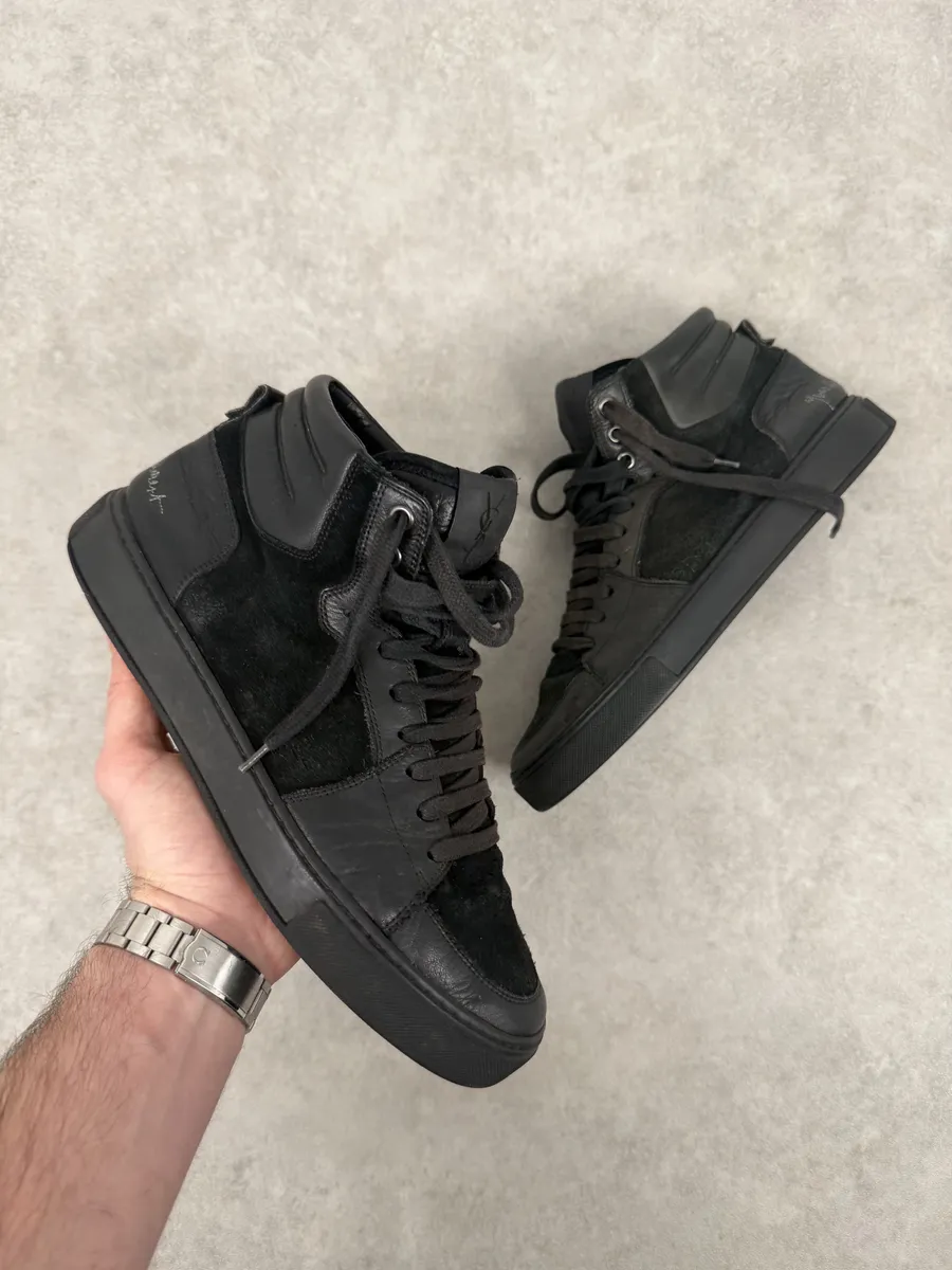 AW2002 Yves Saint Laurent Black Suede Leather High Sneakers