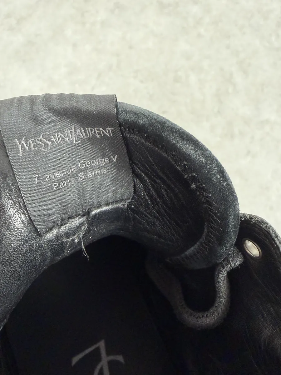 AW2002 Yves Saint Laurent Black Suede Leather High Sneakers - Image 12