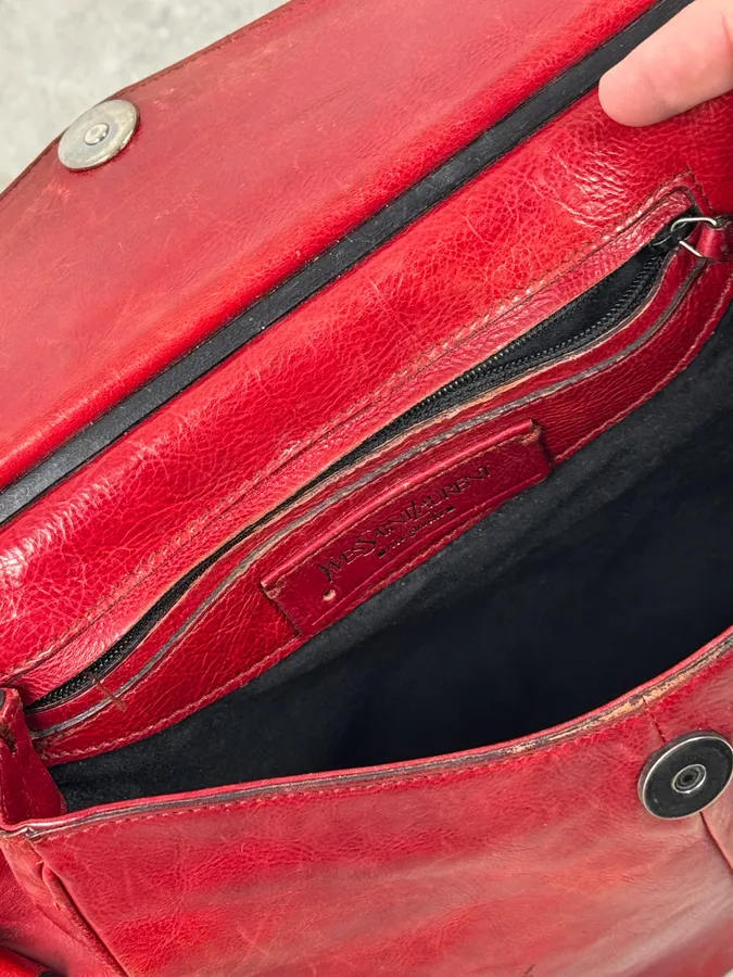 AW2002 Yves Saint Laurent Red Leather Shoulder Bag - Image 12