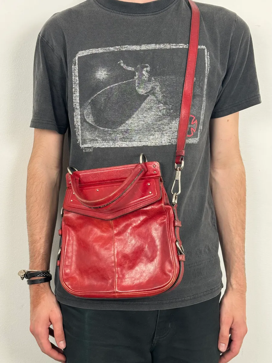 AW2002 Yves Saint Laurent Red Leather Shoulder Bag - Image 3