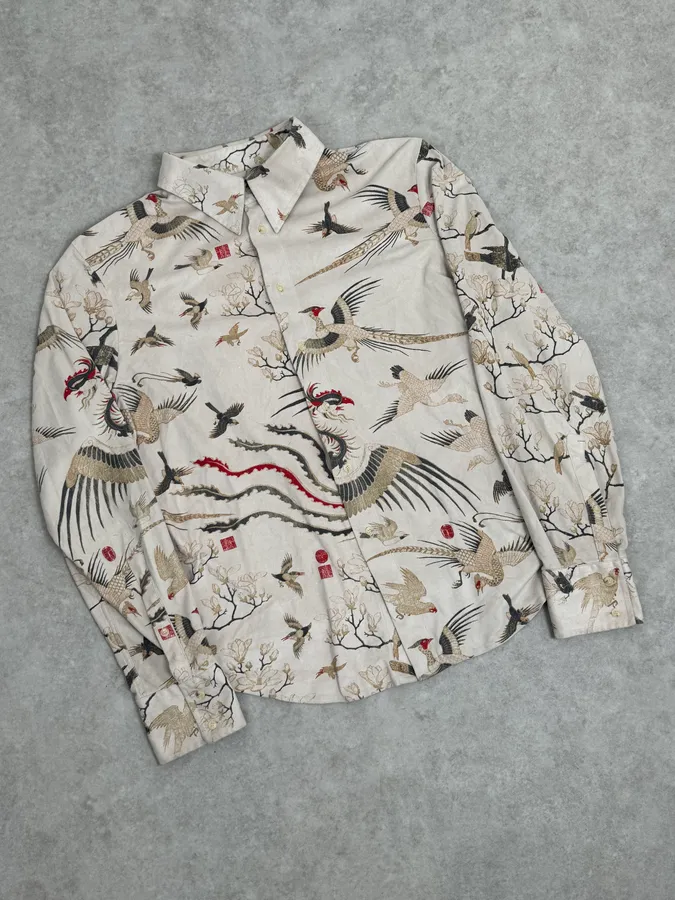 AW2003 Cavalli Asian Fantasy World Bird Cream Shirt - Image 4