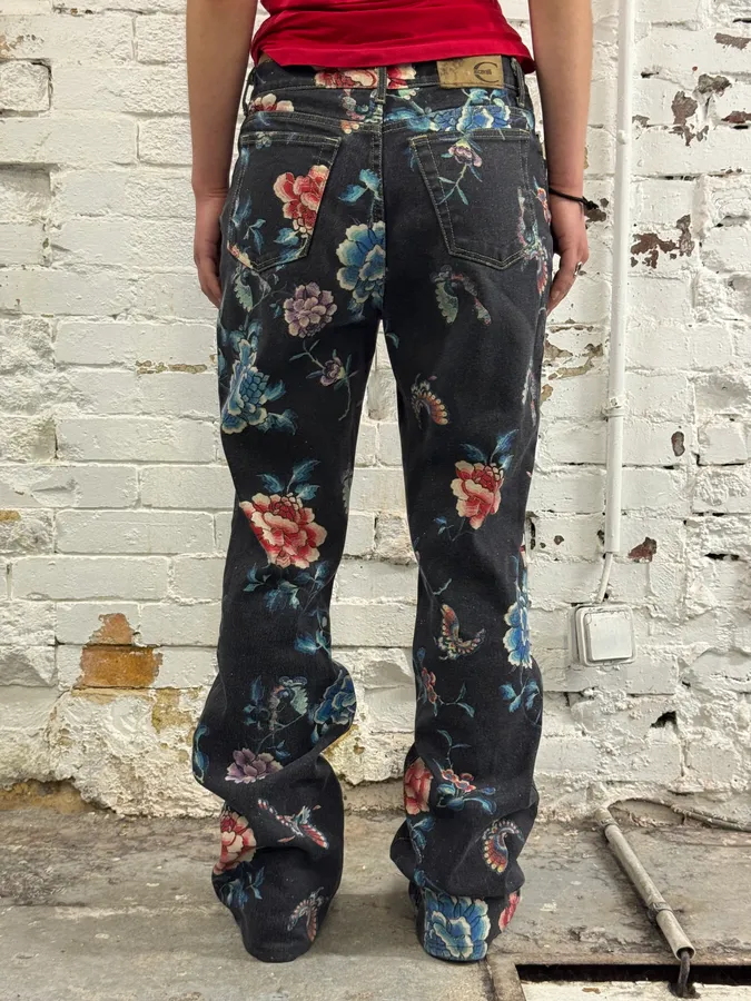 AW2003 Cavalli Asian World Flowers Grey Denim Jeans - Image 4