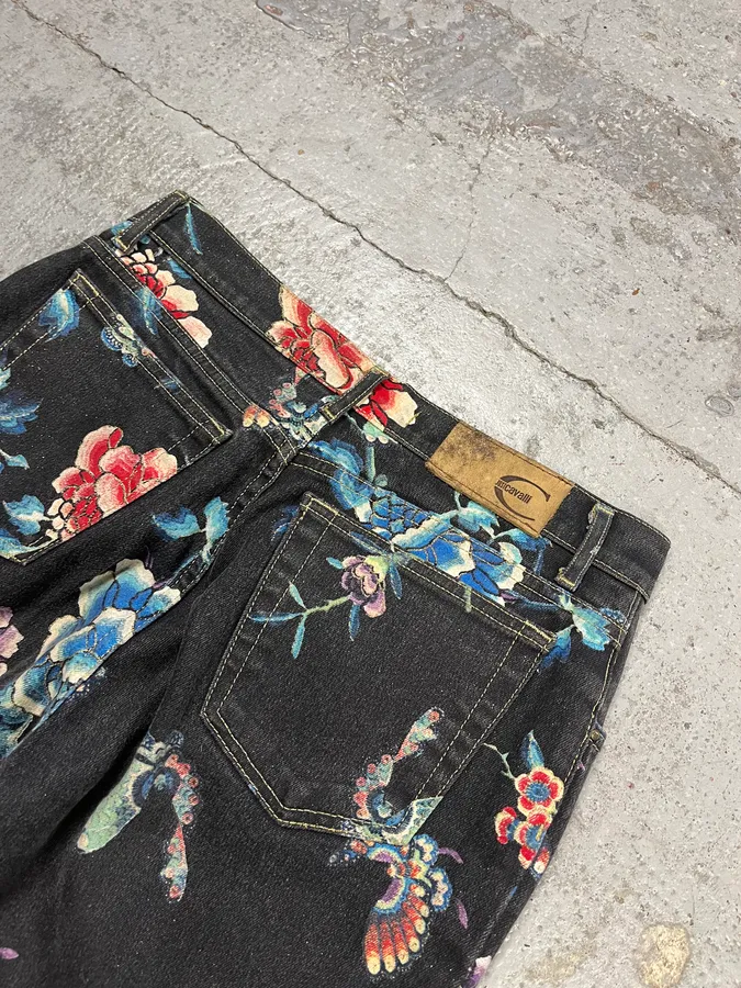 AW2003 Cavalli Asian World Flowers Grey Denim Jeans - Image 9