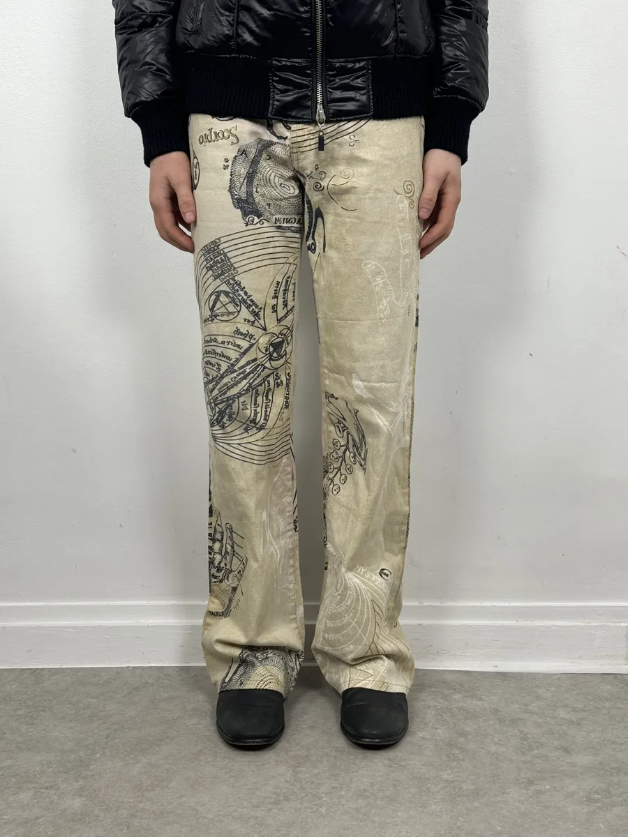AW2003 Cavalli Beige Astrology Abstract World Pants - Image 2