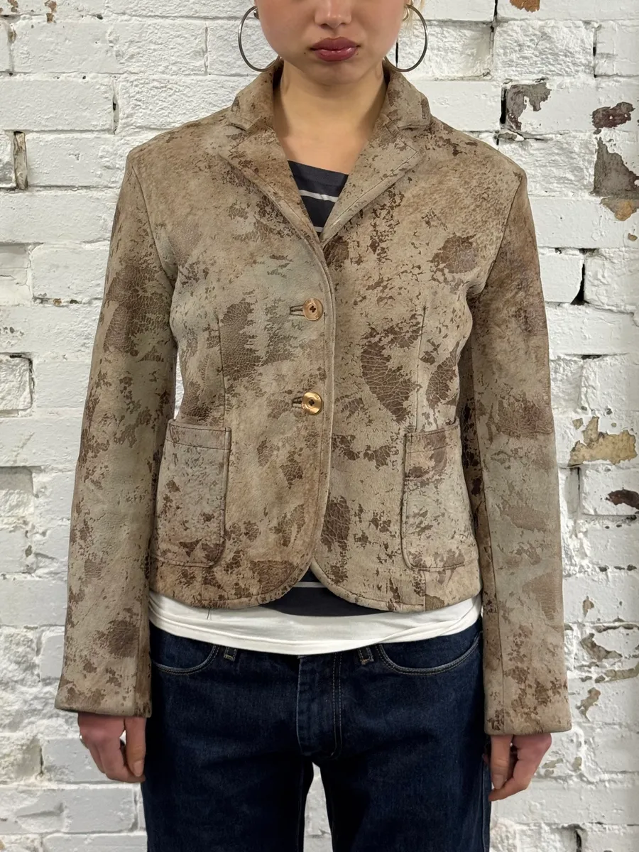 AW2003 Cavalli Beige Textured Eroded Leather Blazer Jacket - Image 2
