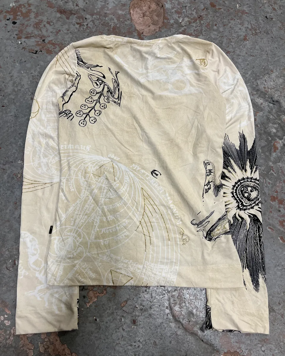 AW2003 Cavalli Ink Print Creamy Beige Longsleeve T-Shirt - Image 9