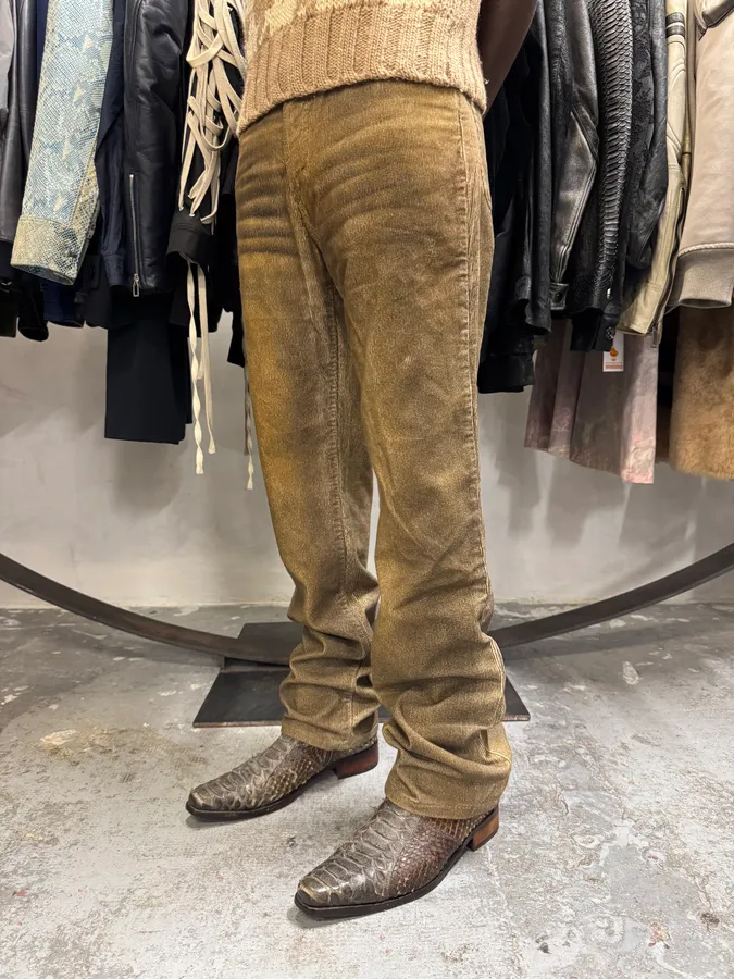 AW2003 Cavalli Overprint Velvet Brown Pants - Image 4