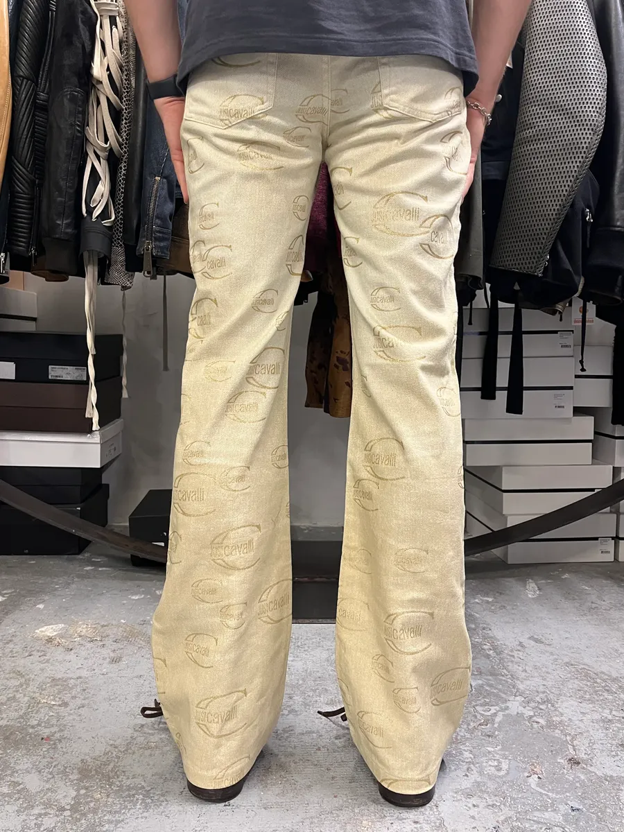 AW2003 Cavalli Propaganda Beige Logo Pants - Image 4