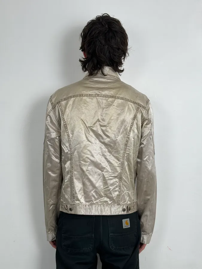 AW2003 Cavalli Shiny Beige Trucker Jacket - Image 2