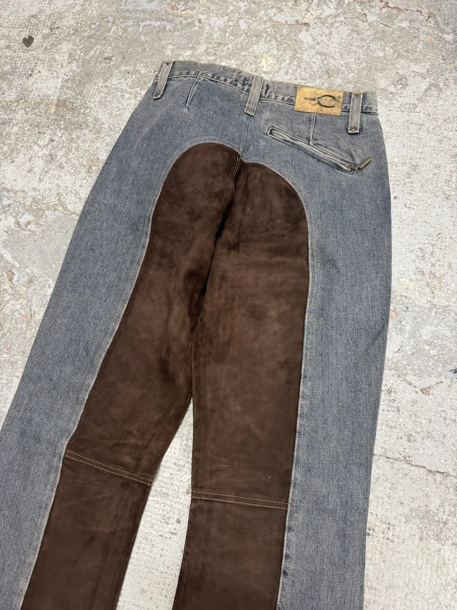 AW2003 Cavalli Two Tone Hybrid Blue Leather Denim Jeans - Image 12