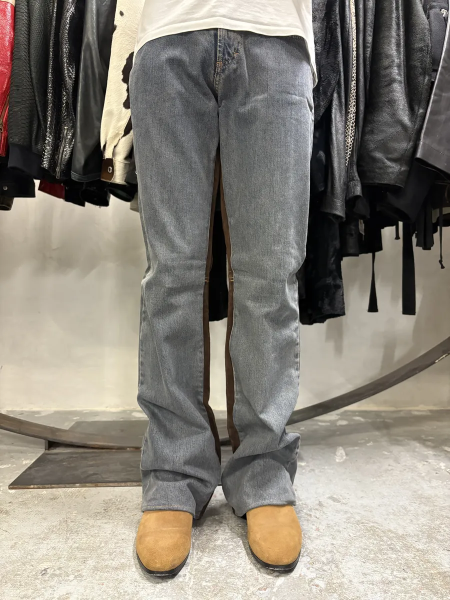 AW2003 Cavalli Two Tone Hybrid Blue Leather Denim Jeans - Image 2