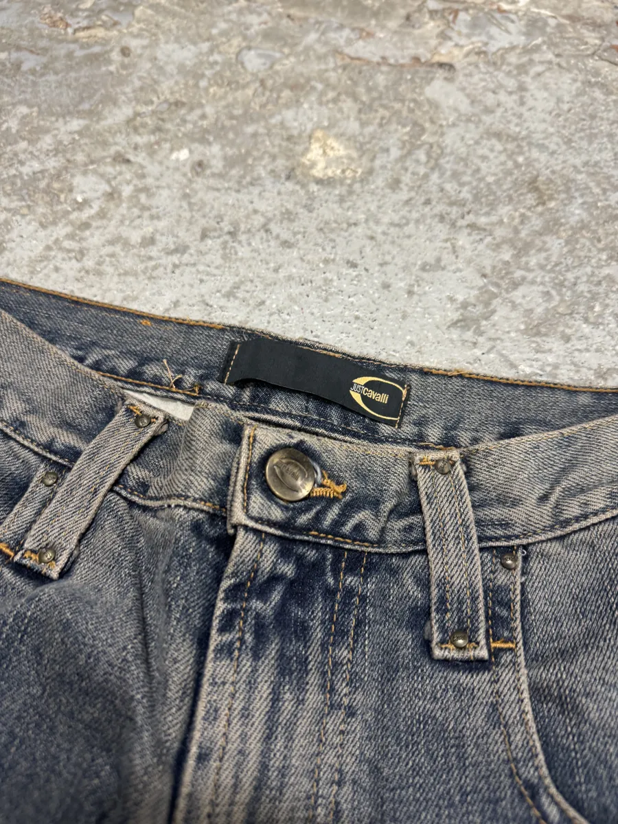 AW2003 Cavalli Two Tone Hybrid Blue Leather Denim Jeans - Image 7