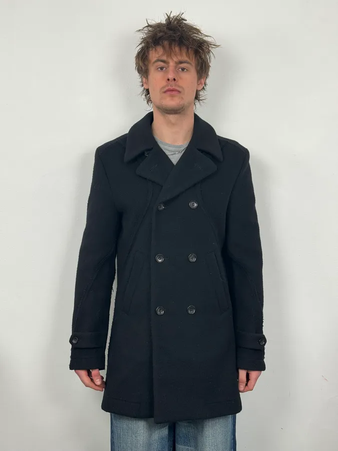 AW2003 Comme des Garçons Homme Plus Black Wool Officer Coat - Image 2
