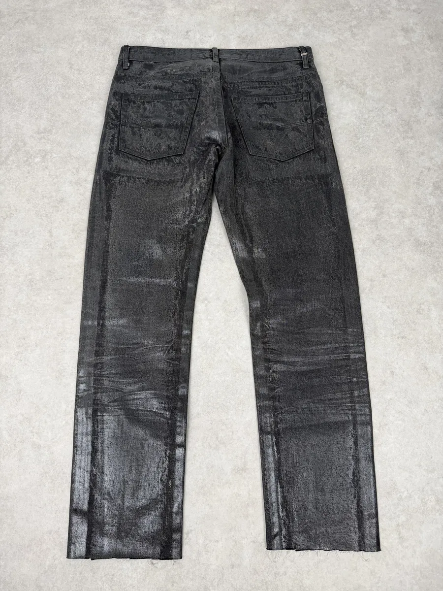 AW2003 Dior Dark Grey Black Waxed Denim Jeans by Hedi Slimane - Image 2