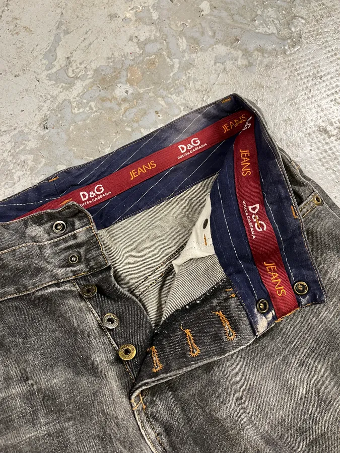 AW2003 Dolce & Gabban Grey Double Waisted Faded Denim Jeans - Image 11