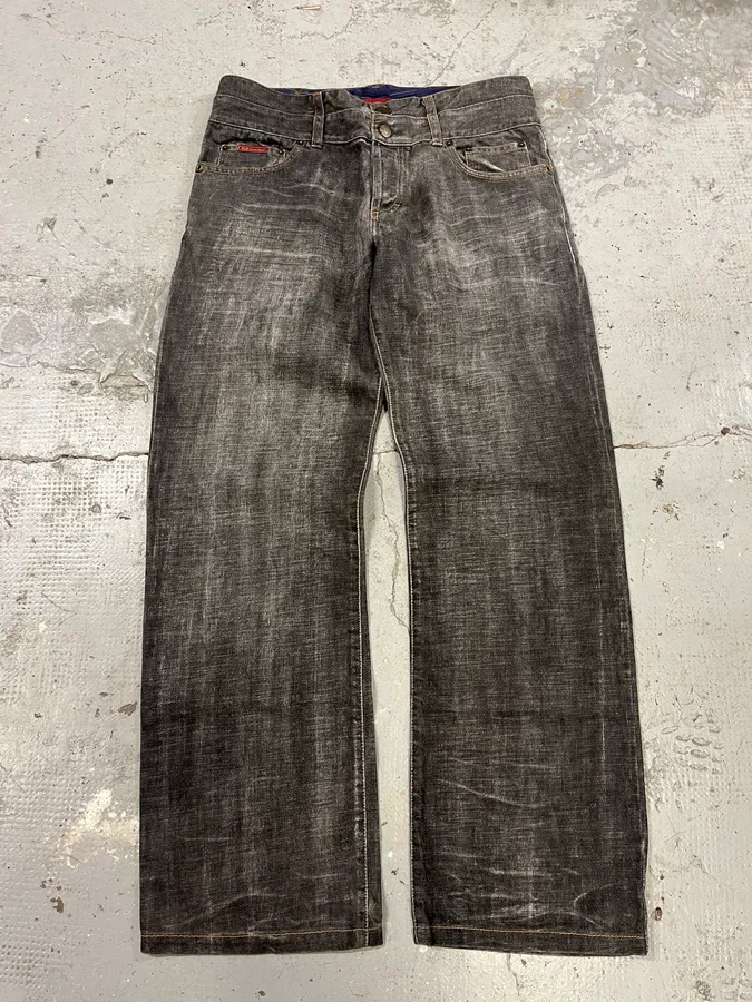 AW2003 Dolce & Gabban Grey Double Waisted Faded Denim Jeans - Image 3