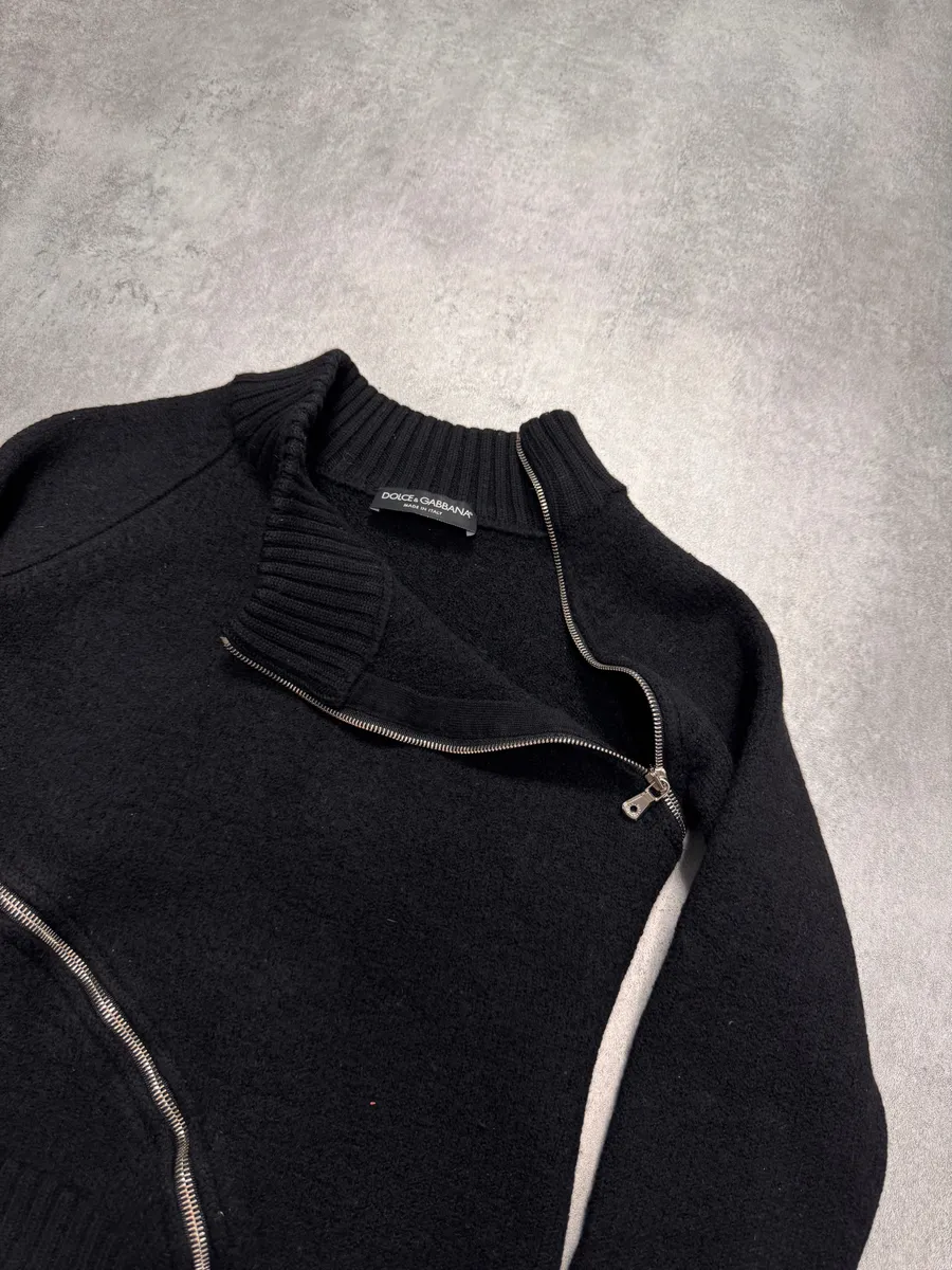 AW2003 Dolce & Gabbana Tornado Zip Black Sweater - Image 2