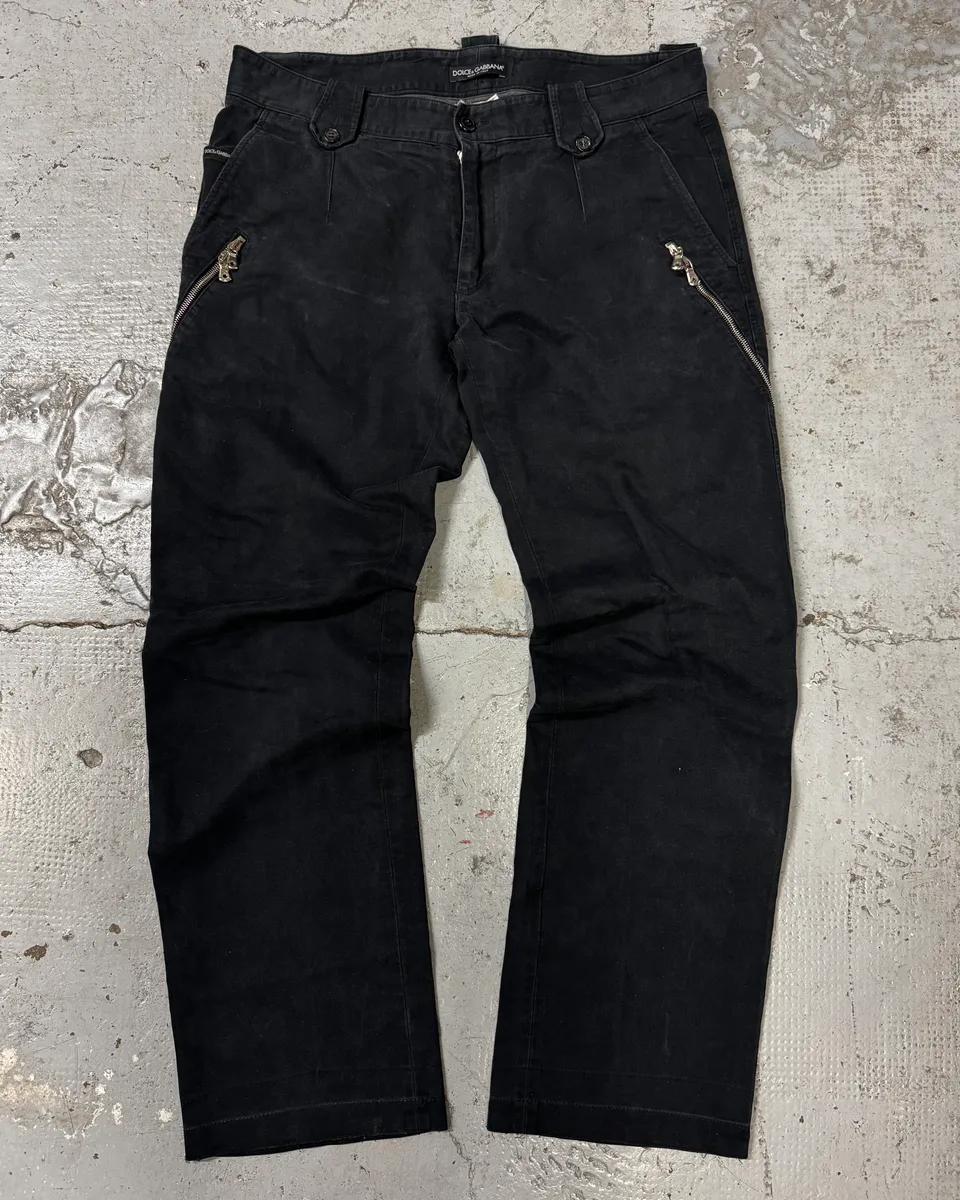 AW2003 Dolce & Gabbana Anatomic Black Zips Pants