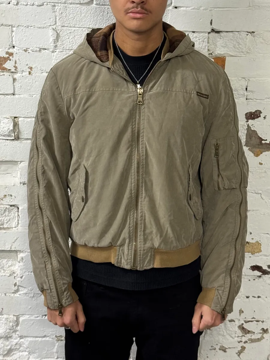 AW2003 Dolce & Gabbana Arm Zip Beige Hooded Bomber Jacket - Image 2