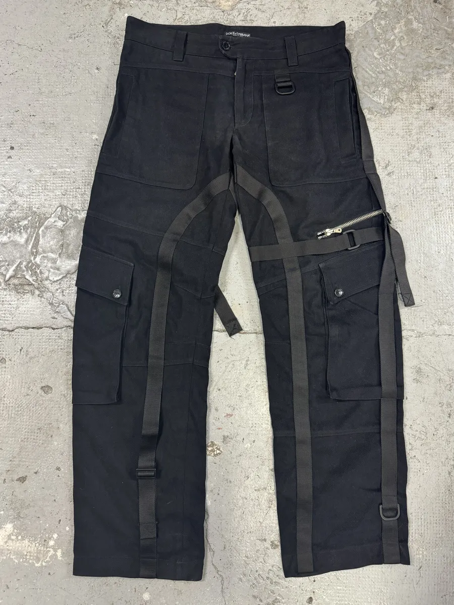 AW2003 Dolce & Gabbana Black Bondage Strapped Cargo Pants