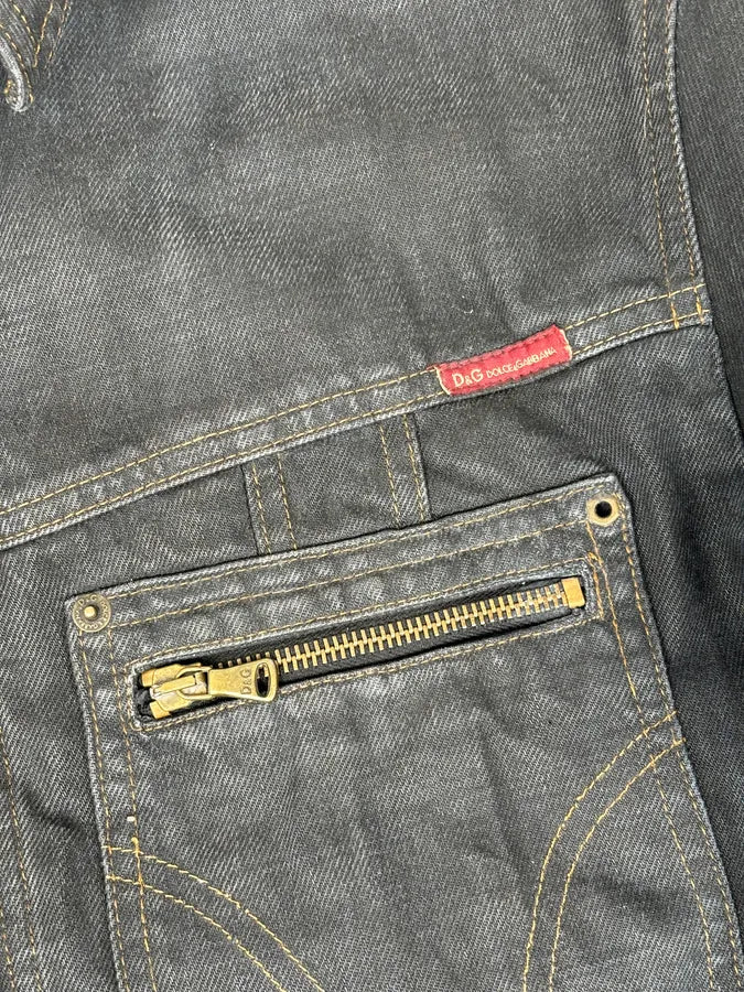 AW2003 Dolce & Gabbana Black Faded Denim Raw Denim Jacket - Image 9