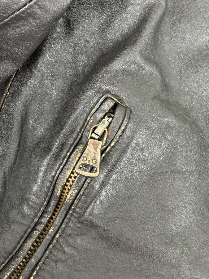 AW2003 Dolce & Gabbana Black Leather Biker Jacket - Image 10
