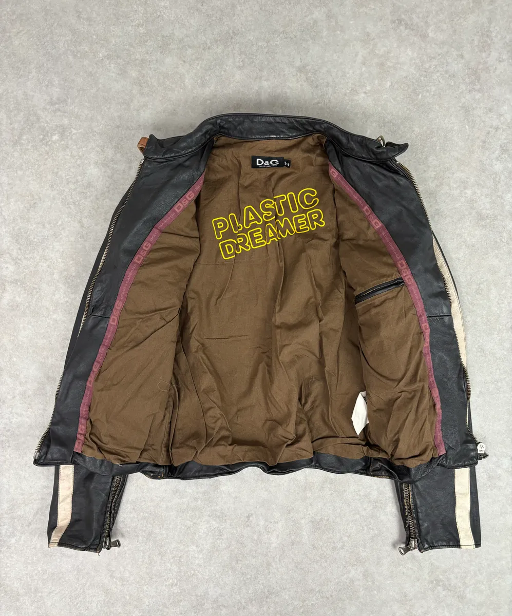 AW2003 Dolce & Gabbana Black Leather Biker Jacket - Image 7