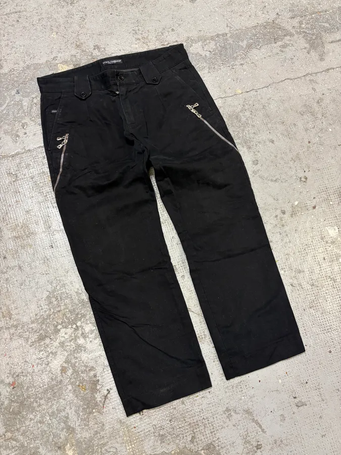 AW2003 Dolce & Gabbana Black Side Zips Anatomic Pants - Image 6