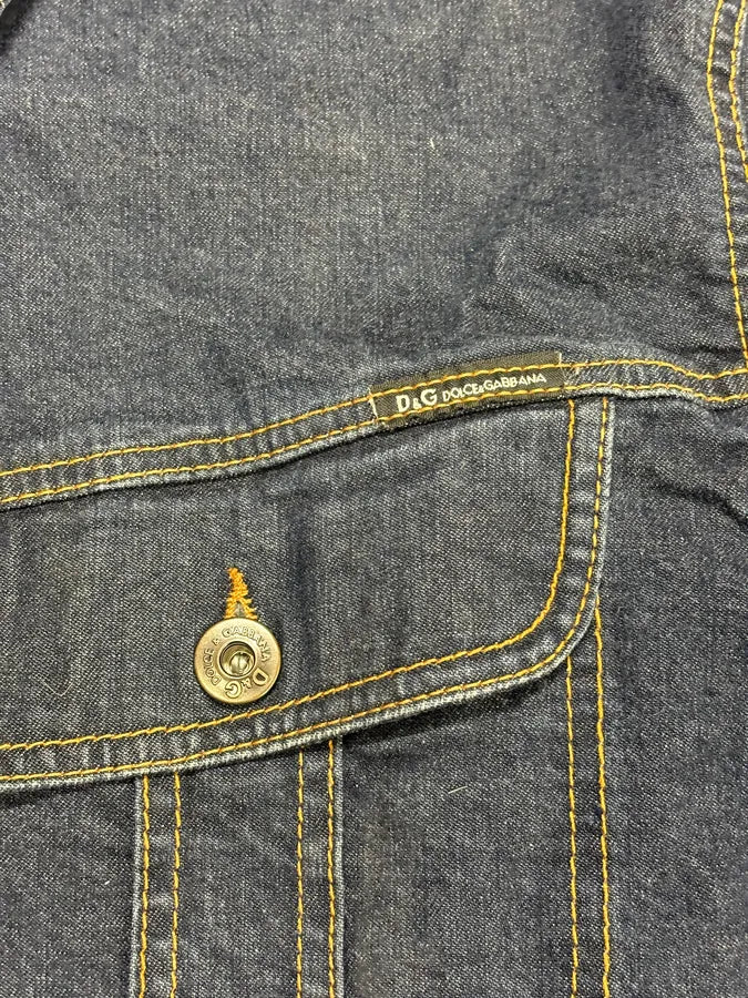 AW2003 Dolce & Gabbana Blue Cropped Worker Buttoned Denim Jacket - Image 6