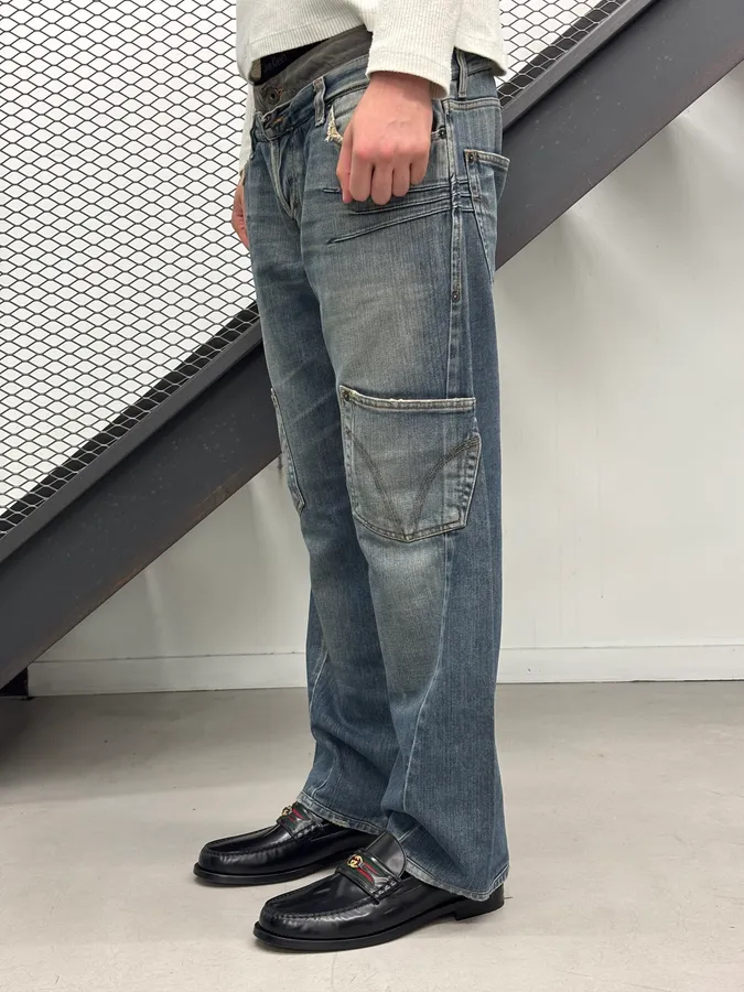 AW2003 Dolce & Gabbana Blue Denim Double Waisted Cargo Jeans - Image 2