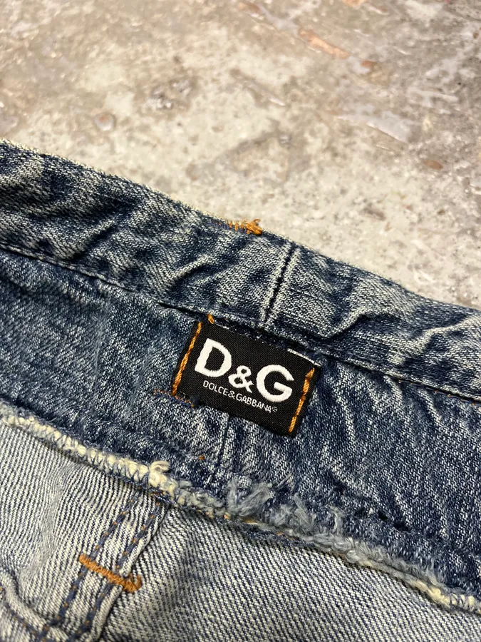 AW2003 Dolce & Gabbana Blue Distressed Double Waisted Denim Jeans - Image 13