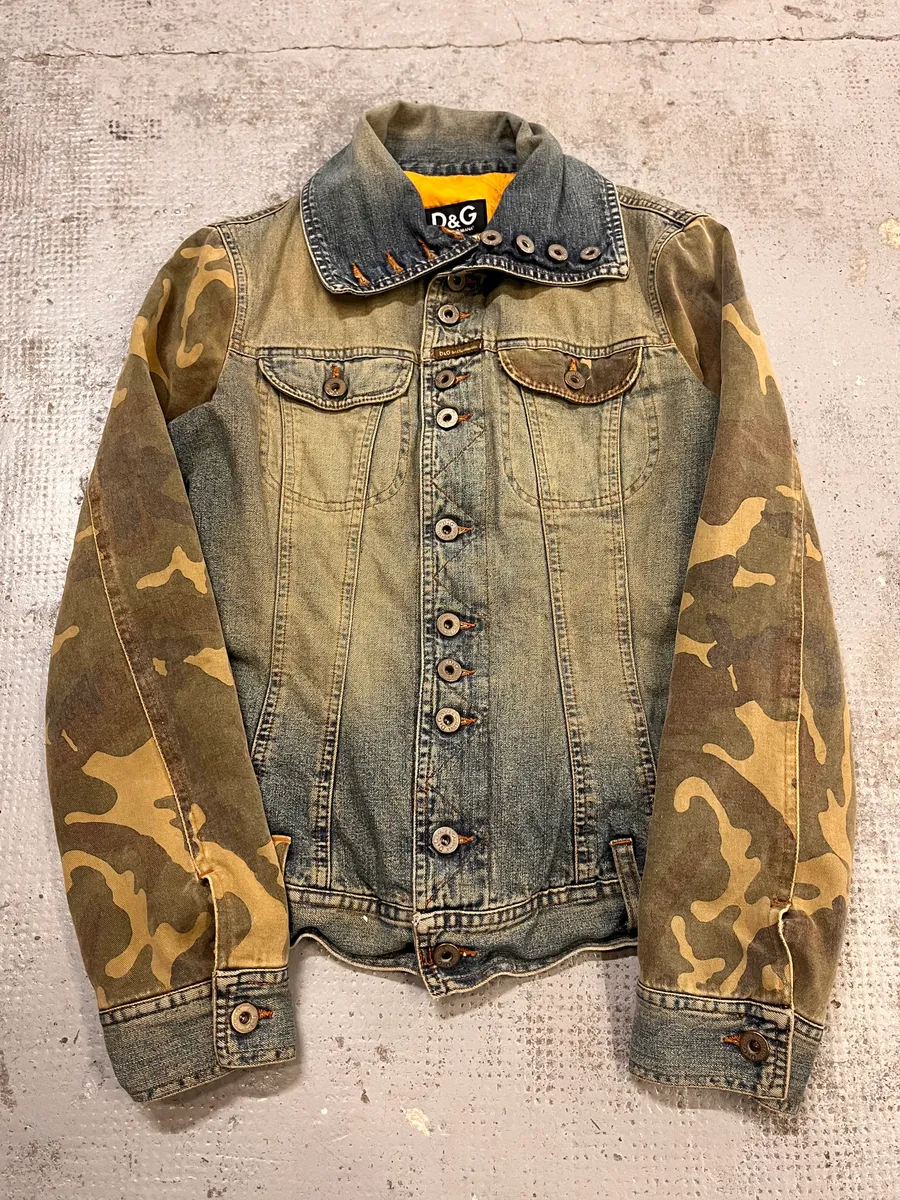 AW2003 Dolce & Gabbana Blue Faded Denim Camo Sleeves Jacket