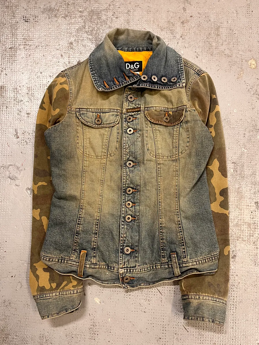 AW2003 Dolce & Gabbana Blue Faded Denim Camo Sleeves Jacket - Image 4