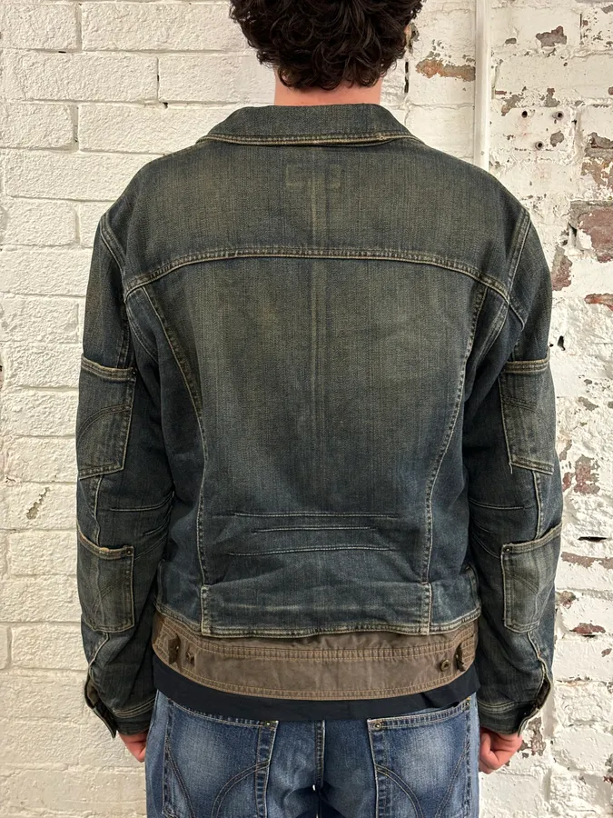 AW2003 Dolce & Gabbana Blue Layered Faded Denim Cargo Jacket - Image 3